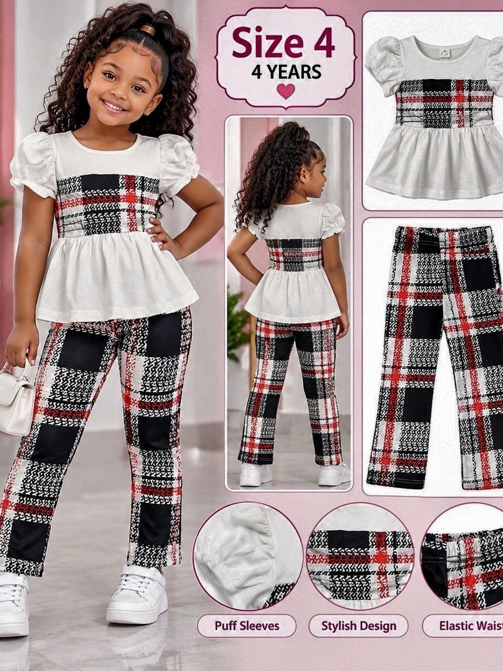 Girls Plaid 2-Piece Set Size 4 Like New